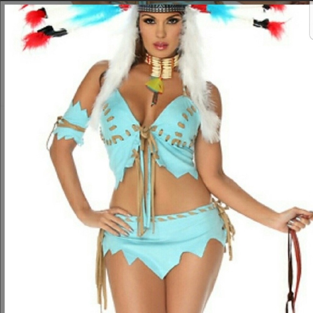 Indian costume and feather head piece